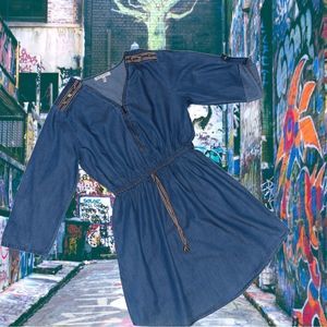 Speed control New York. Y2K denim dress with cute embellishments